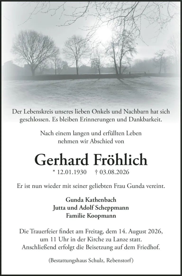 Truaeranzeige Gerhard Fröhlich